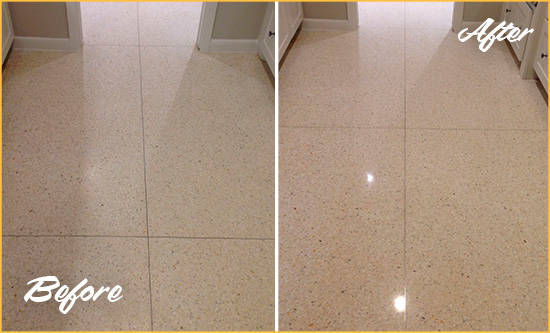 Before and After Picture of a Beverly Hills Granite Stone Floor Polished to Repair Dullness