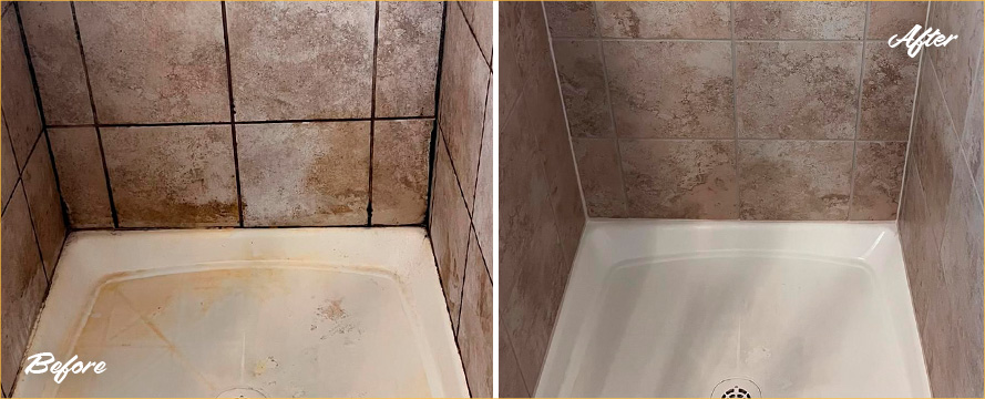 Tile Shower Before and After a Grout Sealing in Royal Oak