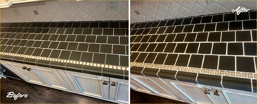 Kitchen Countertop Before and After a Superb Grout Cleaning in Grosse Pointe Park, MI