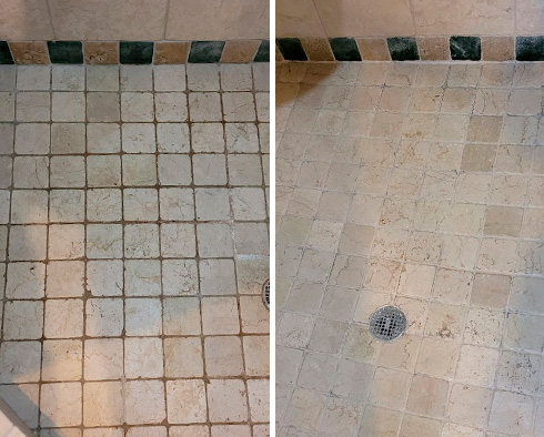 Tile Shower Before and After a Grout Cleaning in Beverly Hills