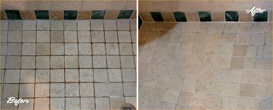 Tile Shower Before and After a Grout Cleaning in Beverly Hills