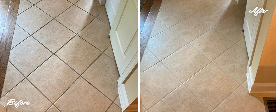 Floor Before and After a Superb Grout Sealing in Birmigham, MI