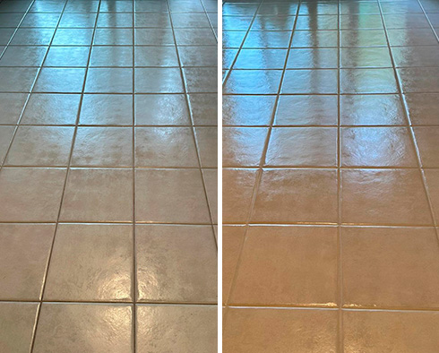 Kitchen Floor Before and After a Grout Recoloring in Grosse Pointe
