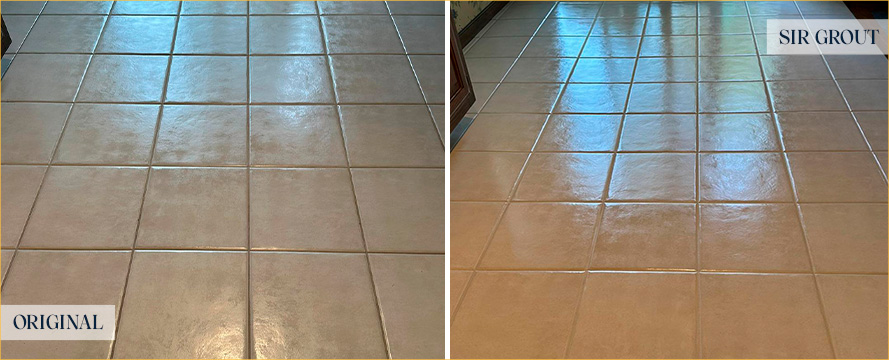 Kitchen Floor Before and After a Grout Recoloring in Grosse Pointe