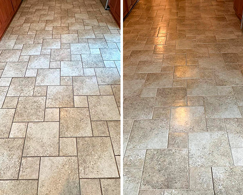 Kitchen Floor Before and After a Grout Recoloring in Royal Oak