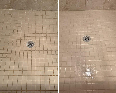 Tile Shower Before and After a Grout Cleaning in Berkley