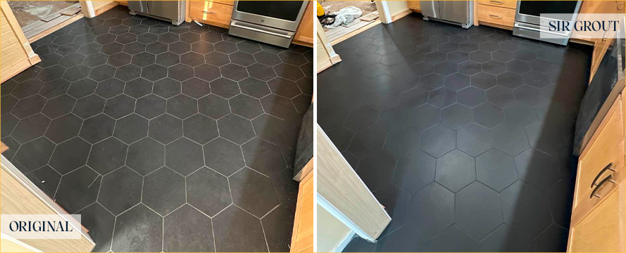 Kitchen Floor Before and After a Tile Cleaning in Berkley