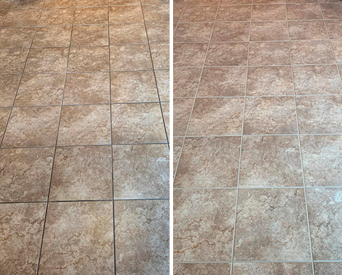 Tile Floor Before and After a Grout Cleaning in Beverly Hills