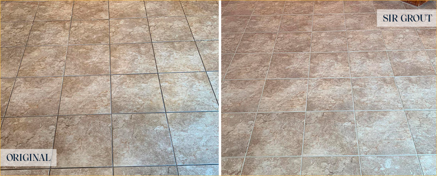 Tile Floor Before and After a Grout Cleaning in Beverly Hills