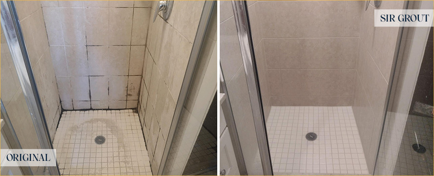 Shower Before and After a Flawless Grout Sealing in Rochester, MI