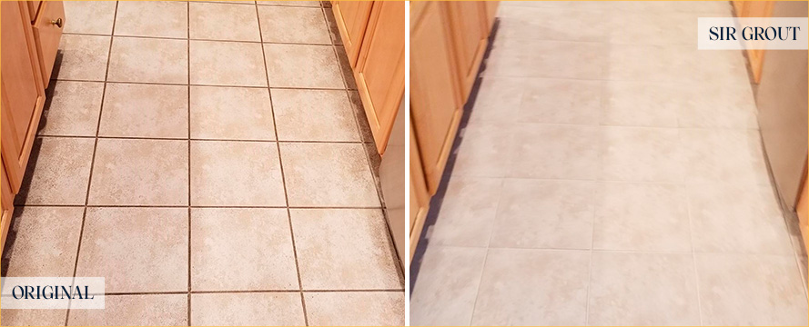 Kitchen Floor Before and After a Grout Sealing in Rochester