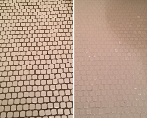 Tile Shower Before and After a Grout Cleaning in Rochester