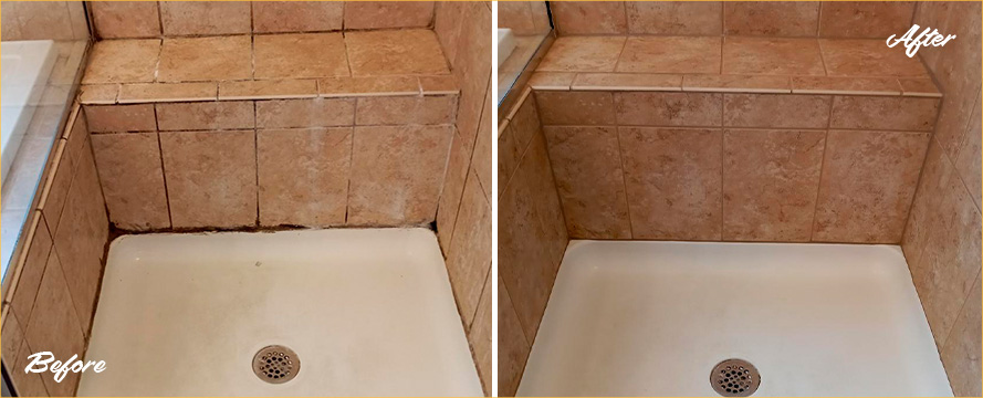 Ceramic Shower Before and After a Service from Our Tile and Grout Cleaners in Clinton Township