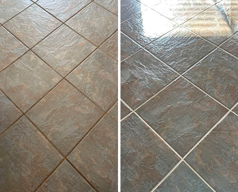 Tile Floor Before and After a Grout Cleaning in Madison Heights