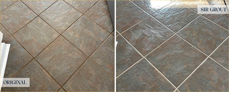 Tile Floor Before and After a Grout Cleaning in Madison Heights