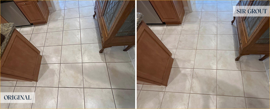 Kitchen Floor Before and After a Grout Recoloring in Grosse Pointe Farms, MI