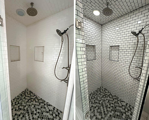 Tile Shower Before and After a Grout Recoloring in Grosse Pointe Park